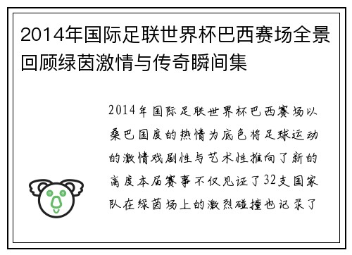 2014年国际足联世界杯巴西赛场全景回顾绿茵激情与传奇瞬间集